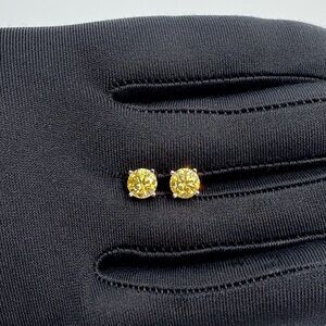 Authentic Yellow Moissanite Sterling Silver Stud Earrings